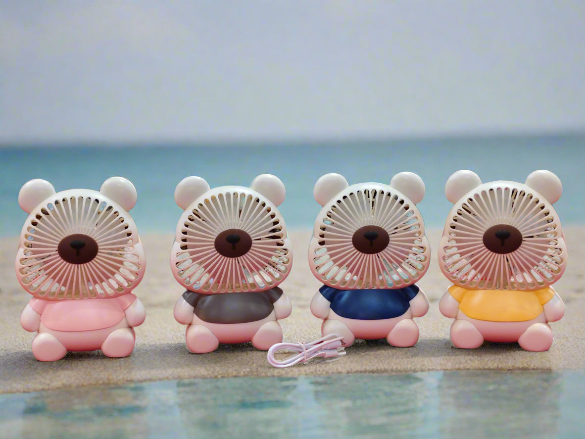 USB Chargeable, Desktop Fan with 3-Speed and Light - Bear Style