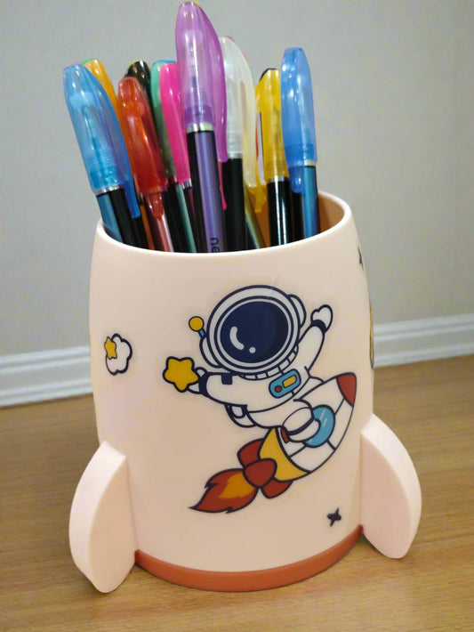 Pen Stand for Kids with Space Design Stickers - Rocket Style