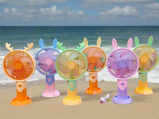 USB Chargeable Handheld Fan with 1-Speed and Stand - Rabbit Ear and Raindeer Horn style