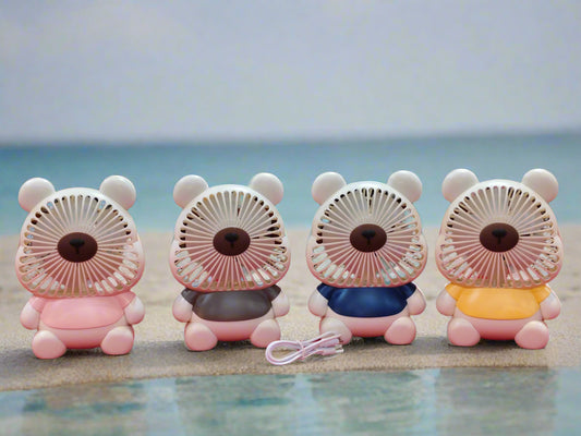 USB Chargeable, Desktop Fan with 3-Speed and Light - Bear Style
