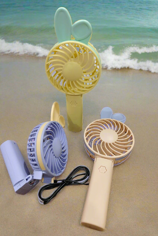 Portable and Foldable USB Chargeable Handheld Fan with 1-Speed - Rabbit Ear Style
