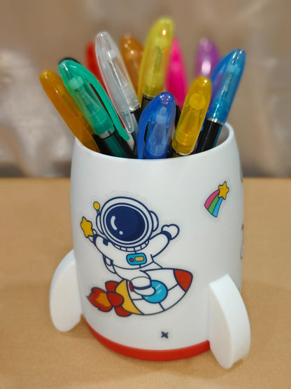Pen Stand for Kids with Space Design Stickers - Rocket Style
