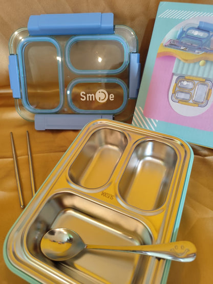 Lunch Box -  Insulated Steel 3 compartment lunch box - SMILE